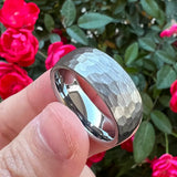 8mm Hammered Tungsten Carbide Men's Ring Brushed Finish Wedding Band