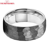 8mm Hammered Tungsten Carbide Men's Ring Brushed Finish Wedding Band