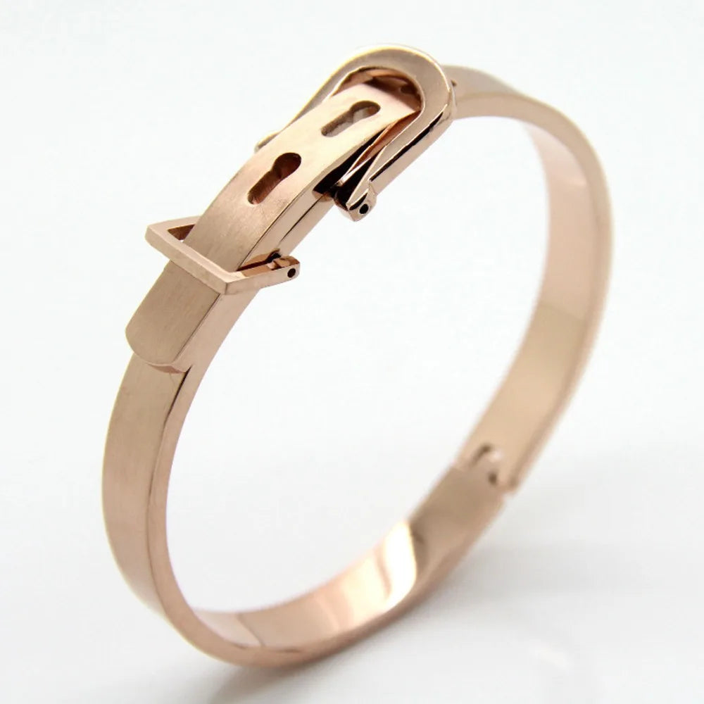 8mm 316L Stainless Steel Rose Resize Belt Cuff Bangle Bracelet
