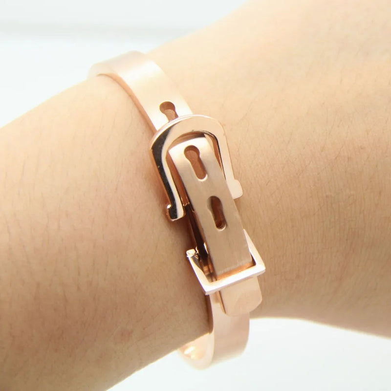8mm 316L Stainless Steel Rose Resize Belt Cuff Bangle Bracelet