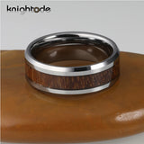 8mm Silvery Tungsten Carbide Rings with Wood Inlay for Men Women