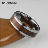 8mm Silvery Tungsten Carbide Rings with Wood Inlay for Men Women