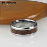8mm Silvery Tungsten Carbide Rings with Wood Inlay for Men Women