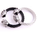 8mm Stainless Steel Double Leopard Head Bangle