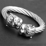 8mm Stainless Steel Double Leopard Head Bangle