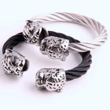8mm Stainless Steel Double Leopard Head Bangle
