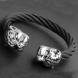 8mm Stainless Steel Double Leopard Head Bangle
