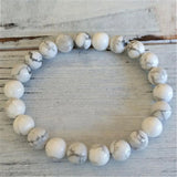 8mm Howlite Beads Bracelet 7.5in Prayer Chakra Lucky Wrist Blessing