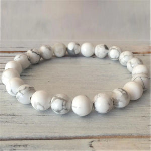 8mm Howlite Beads Bracelet 7.5in Prayer Chakra Lucky Wrist Blessing
