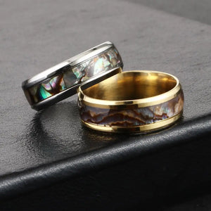 8mm Shell Stainless Steel Mens Ring Silver Wedding Bands Male Jewelry