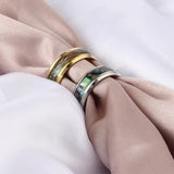 8mm Shell Stainless Steel Mens Ring Silver Wedding Bands Male Jewelry
