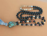 8mm Insane Agate 108 Beads Tassel Knotted Necklace Spirituality