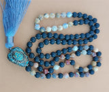 8mm Insane Agate 108 Beads Tassel Knotted Necklace Spirituality