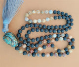 8mm Insane Agate 108 Beads Tassel Knotted Necklace Spirituality