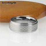 8mm Keltic Knot Tungsten Carbide Wedding Band Brushed Edges Comfort Fit