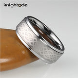8mm Keltic Knot Tungsten Carbide Wedding Band Brushed Edges Comfort Fit