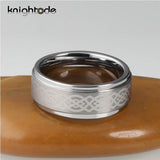 8mm Keltic Knot Tungsten Carbide Wedding Band Brushed Edges Comfort Fit