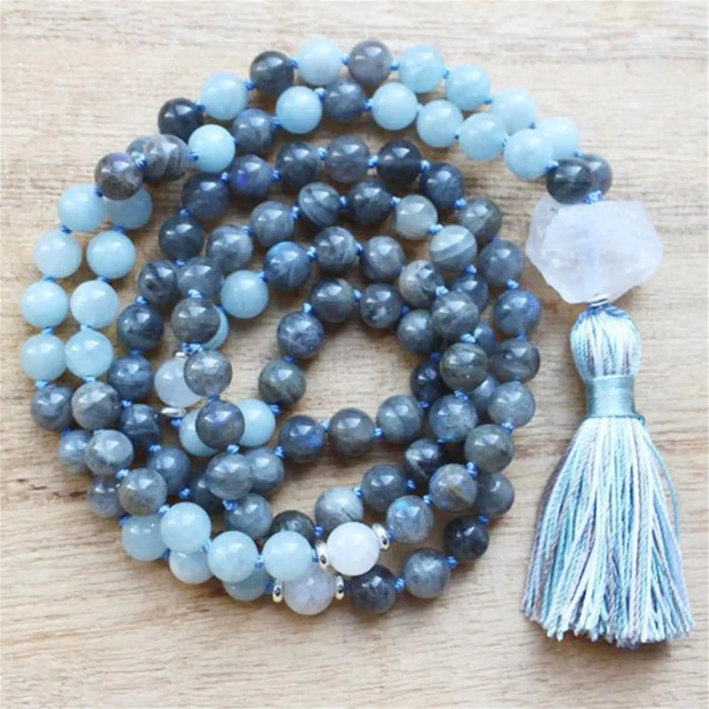 Labradorite 108 Beads Tassel Necklace Buddhism Tibetan Meditation