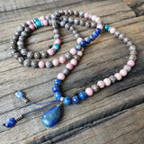 8mm Lapis Pendant Snowflake Stone Beads Apatite Prayer Bracelet