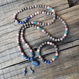 8mm Lapis Pendant Snowflake Stone Beads Apatite Prayer Bracelet