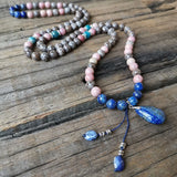 8mm Lapis Pendant Snowflake Stone Beads Apatite Prayer Bracelet