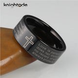 8mm Christian Lord's Prayer Cross Ring Tungsten Steel Wedding Band