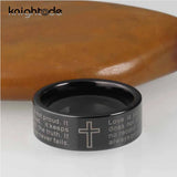 8mm Christian Lord's Prayer Cross Ring Tungsten Steel Wedding Band