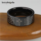 8mm Christian Lord's Prayer Cross Ring Tungsten Steel Wedding Band
