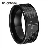 8mm Christian Lord's Prayer Cross Ring Tungsten Steel Wedding Band
