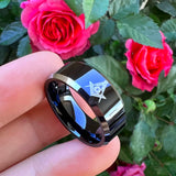 8mm Tungsten Carbide Rings Wedding Bands Laser Engraved Beveled Edges