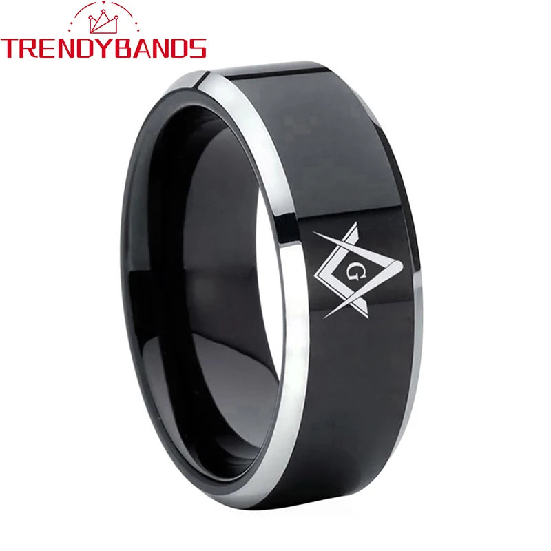 8mm Tungsten Carbide Rings Wedding Bands Laser Engraved Beveled Edges