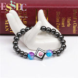 8mm Hematite Stone Acrylic Bracelet with Charm