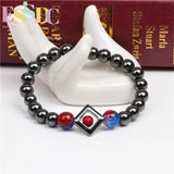 8mm Hematite Stone Acrylic Bracelet with Charm