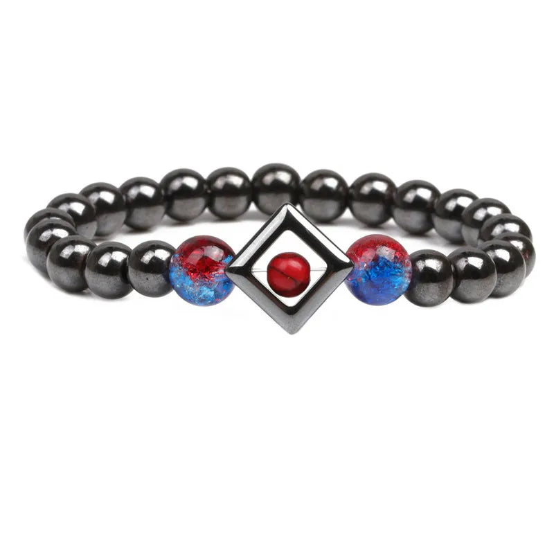 8mm Hematite Stone Acrylic Bracelet with Charm