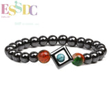8mm Hematite Stone Acrylic Bracelet with Charm