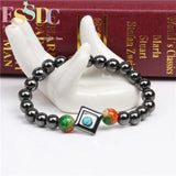 8mm Hematite Stone Acrylic Bracelet with Charm
