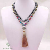 8mm Malachite 108 Beads Tassel Knotted Necklace