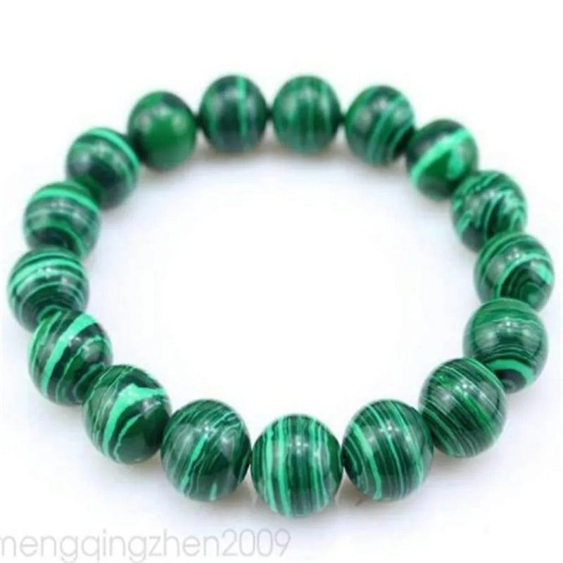 8mm Malachite Bracelet Unisex Cuff Yoga Stretchy Monk