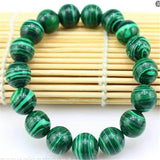 8mm Malachite Bracelet Unisex Cuff Yoga Stretchy Monk