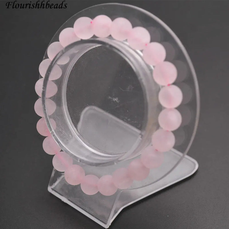 Matte Rose Quartz Stone Round Bead Bracelets