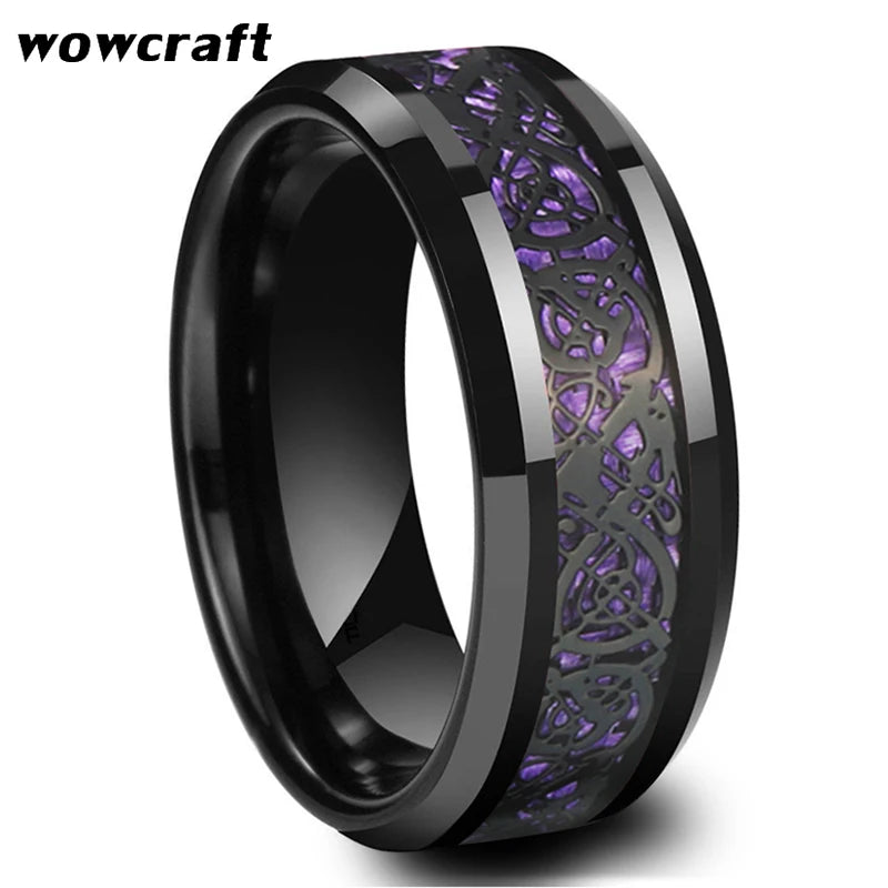 8mm Dragon Tungsten Carbide Purple Carbon Fiber Wedding Band