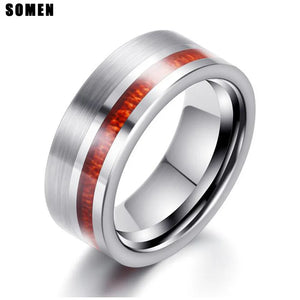 8mm Wood Silver Tungsten Carbide Ring Engagement Wedding Band