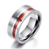 8mm Wood Silver Tungsten Carbide Ring Engagement Wedding Band