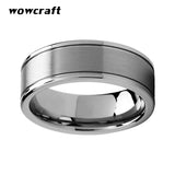 8mm Tungsten Carbide Rings Matte Brushed Finish Double Grooves Wedding Band