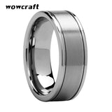 8mm Tungsten Carbide Rings Matte Brushed Finish Double Grooves Wedding Band
