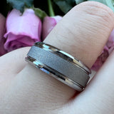 8mm Tungsten Carbide Ring Beveled Edges Sandblasted Finish