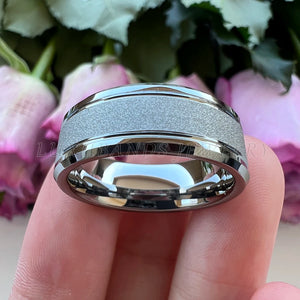 8mm Tungsten Carbide Ring Beveled Edges Sandblasted Finish