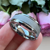 8mm Tungsten Carbide Ring Beveled Edges Sandblasted Finish