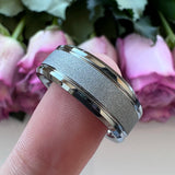 8mm Tungsten Carbide Ring Beveled Edges Sandblasted Finish
