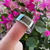 8mm Tungsten Wedding Ring Pipt Cut Two Side Grooved Engagement Bands